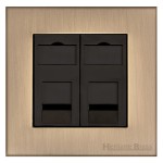 M Marcus Heritage Brass Winchester Range 2 Gang CAT6 Socket with Black Trim
