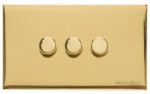M Marcus Heritage Brass Windsor Range 3 Gang Trailing Edge LED Dimmer Switch