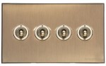M Marcus Heritage Brass 4 Gang 2 Way Toggle Switch
