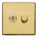 M Marcus Heritage Brass Vintage Range 2 Gang Mixed Toggle Dimmer Switch 1xToggle 1xTED