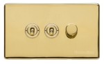 M Marcus Heritage Brass Vintage Range 3 Gang Mixed Toggle Dimmer Switch 2xToggle 1xTED