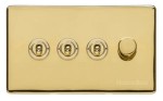 M Marcus Heritage Brass Vintage Range 4 Gang Mixed Toggle Dimmer Switch 3xToggle 1xTED