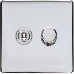 M Marcus Heritage Brass Vintage Range 2 Gang Mixed Toggle Dimmer Switch 1xToggle 1xTED