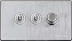 M Marcus Heritage Brass Vintage Range 3 Gang Mixed Toggle Dimmer Switch 2xToggle 1xTED