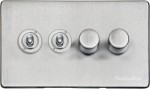 M Marcus Heritage Brass Vintage Range 4 Gang Mixed Toggle Dimmer Switch 2xToggle 2xTED