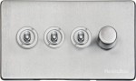 M Marcus Heritage Brass Vintage Range 4 Gang Mixed Toggle Dimmer Switch 3xToggle 1xTED
