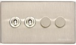 M Marcus Heritage Brass Vintage Range 4 Gang Mixed Toggle Dimmer Switch 2xToggle 2xTED