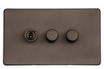 M Marcus Heritage Brass Vintage Range 3 Gang Mixed Toggle Dimmer Switch 1xToggle 2xTED