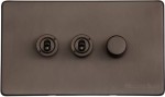 M Marcus Heritage Brass Vintage Range 3 Gang Mixed Toggle Dimmer Switch 2xToggle 1xTED