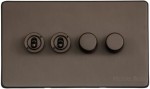 M Marcus Heritage Brass Vintage Range 4 Gang Mixed Toggle Dimmer Switch 2xToggle 2xTED