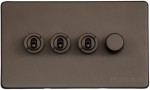 M Marcus Heritage Brass Vintage Range 4 Gang Mixed Toggle Dimmer Switch 3xToggle 1xTED