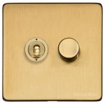M Marcus Heritage Brass Vintage Range 2 Gang Mixed Toggle Dimmer Switch 1xToggle 1xTED