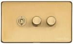 M Marcus Heritage Brass Vintage Range 3 Gang Mixed Toggle Dimmer Switch 1xToggle 2xTED