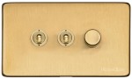M Marcus Heritage Brass Vintage Range 3 Gang Mixed Toggle Dimmer Switch 2xToggle 1xTED