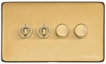 M Marcus Heritage Brass Vintage Range 4 Gang Mixed Toggle Dimmer Switch 2xToggle 2xTED
