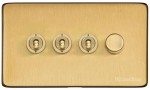 M Marcus Heritage Brass Vintage Range 4 Gang Mixed Toggle Dimmer Switch 3xToggle 1xTED