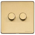 M Marcus Heritage Brass Vintage Range 2 Gang Multi Location Primary Dimmer Switch (Compatible with LED bulbs)