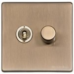 M Marcus Heritage Brass Vintage Range 2 Gang Mixed Toggle Dimmer Switch 1xToggle 1xTED
