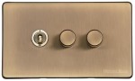 M Marcus Heritage Brass Vintage Range 3 Gang Mixed Toggle Dimmer Switch 1xToggle 2xTED