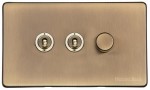 M Marcus Heritage Brass Vintage Range 3 Gang Mixed Toggle Dimmer Switch 2xToggle 1xTED