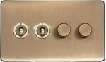 M Marcus Heritage Brass Vintage Range 4 Gang Mixed Toggle Dimmer Switch 2xToggle 2xTED