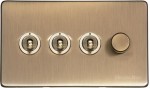 M Marcus Heritage Brass Vintage Range 4 Gang Mixed Toggle Dimmer Switch 3xToggle 1xTED