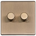 M Marcus Heritage Brass Vintage Range 2 Gang Multi Location Primary Dimmer Switch (Compatible with LED bulbs)