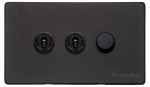 M Marcus Heritage Brass Vintage Range 3 Gang Mixed Toggle Dimmer Switch 2xToggle 1xTED