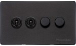 M Marcus Heritage Brass Vintage Range 4 Gang Mixed Toggle Dimmer Switch 2xToggle 2xTED