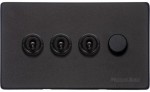 M Marcus Heritage Brass Vintage Range 4 Gang Mixed Toggle Dimmer Switch 3xToggle 1xTED