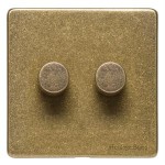 M Marcus Heritage Brass Vintage Range 2 Gang Multi Location Primary Dimmer Switch (Compatible with LED bulbs)