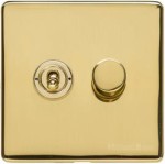 M Marcus Heritage Brass Vintage Range 2 Gang Mixed Toggle Dimmer Switch 1xToggle 1xTED