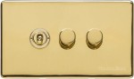 M Marcus Heritage Brass Vintage Range 3 Gang Mixed Toggle Dimmer Switch 1xToggle 2xTED