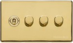M Marcus Heritage Brass Vintage Range 4 Gang Mixed Toggle Dimmer Switch 1xToggle 3xTED