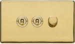 M Marcus Heritage Brass Vintage Range 3 Gang Mixed Toggle Dimmer Switch 2xToggle 1xTED