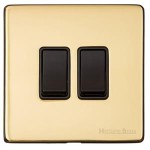 M Marcus Heritage Brass Vintage Range 2 Gang 2 Way Rocker Switch