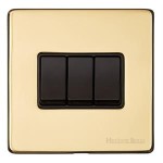 M Marcus Heritage Brass Vintage Range 3 Gang 2 Way Rocker Switch