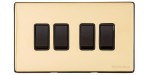 M Marcus Heritage Brass Vintage Range 4 Gang 2 Way Rocker Switch