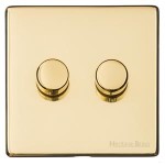 M Marcus Heritage Brass Vintage Range 2 Gang Trailing Edge LED Dimmer Switch