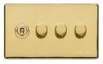 M Marcus Heritage Brass Studio Range 4 Gang Mixed Toggle Switch Dimmer Switch 1xToggle Switch 3xTED