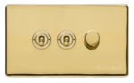 M Marcus Heritage Brass Studio Range 3 Gang Mixed Toggle Switch Dimmer Switch 2xToggle Switch 1xTED