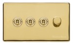 M Marcus Heritage Brass Studio Range 4 Gang Mixed Toggle Switch Dimmer Switch 3xToggle Switch 1xTED