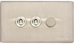 M Marcus Heritage Brass Studio Range 3 Gang Mixed Toggle Switch Dimmer Switch 2xToggle Switch 1xTED