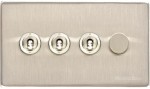 M Marcus Heritage Brass Studio Range 4 Gang Mixed Toggle Switch Dimmer Switch 3xToggle Switch 1xTED