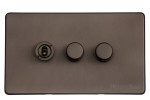 M Marcus Heritage Brass Studio Range 3 Gang Mixed Toggle Switch Dimmer Switch 1xToggle Switch 2xTED