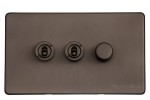 M Marcus Heritage Brass Studio Range 3 Gang Mixed Toggle Switch Dimmer Switch 2xToggle Switch 1xTED