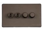 M Marcus Heritage Brass Studio Range 4 Gang Mixed Toggle Switch Dimmer Switch 2xToggle Switch 2xTED