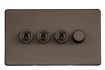 M Marcus Heritage Brass Studio Range 4 Gang Mixed Toggle Switch Dimmer Switch 3xToggle Switch 1xTED