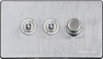 M Marcus Heritage Brass Studio Range 3 Gang Mixed Toggle Switch Dimmer Switch 2xToggle Switch 1xTED