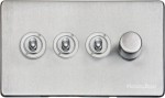M Marcus Heritage Brass Studio Range 4 Gang Mixed Toggle Switch Dimmer Switch 3xToggle Switch 1xTED
